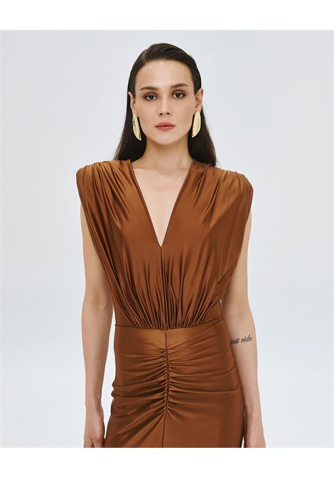 Maxi vestito con scollo a V e ruching ACCESS fashion | 63-3333-124CHOCO